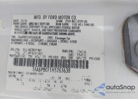 2017 Ford Mustang Gt z USA, uszkodzony, nr VIN 1FA6P8CF1H5263638